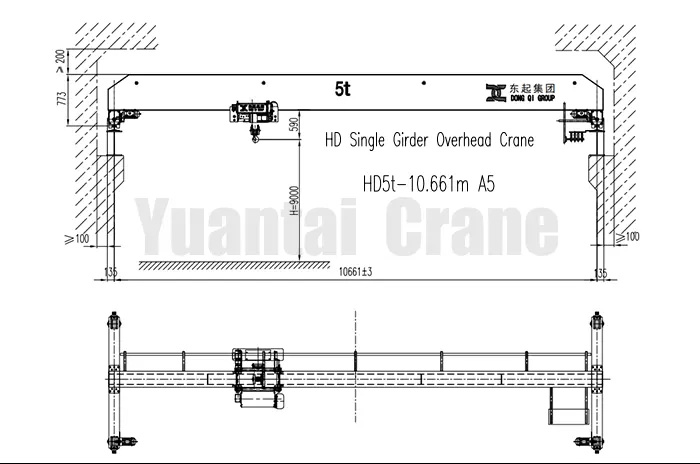 5 ton top running overhead crane drawing