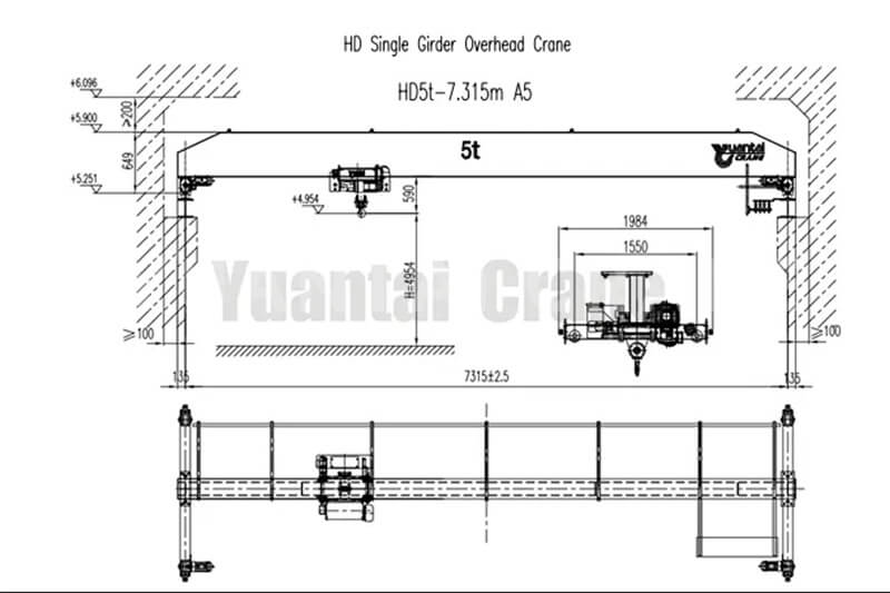 5 ton European Single Girder Overhead Crane Design