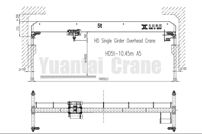 5 ton top running overhead crane drawing