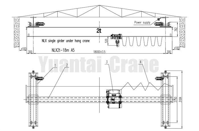 2 ton underhung overhead crane drawing